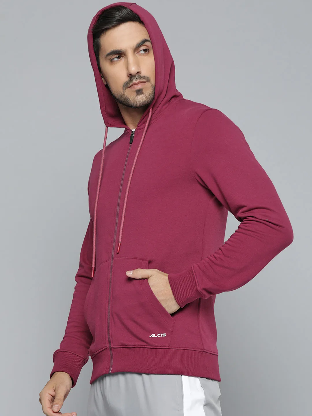 Alcis Men Maroon Hooded Sweatshirt