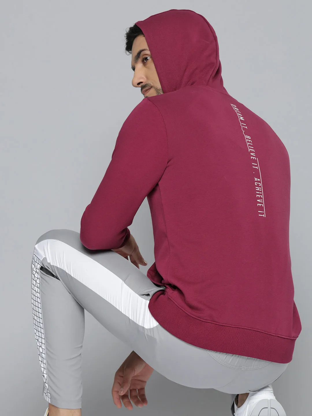 Alcis Men Maroon Hooded Sweatshirt