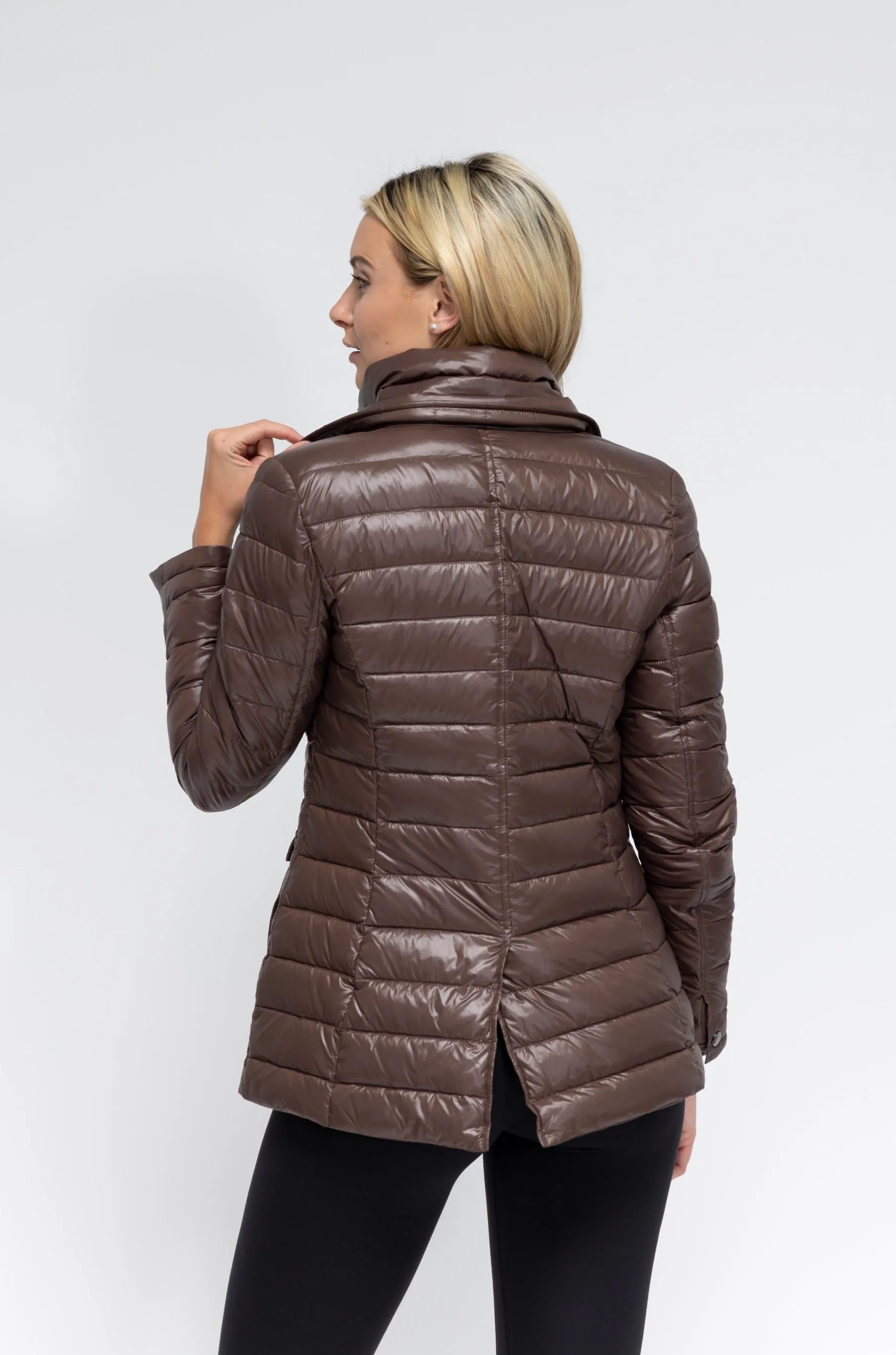 Anorak Double Up Quilted Blazer Puffer Jacket in Chocolate Brown