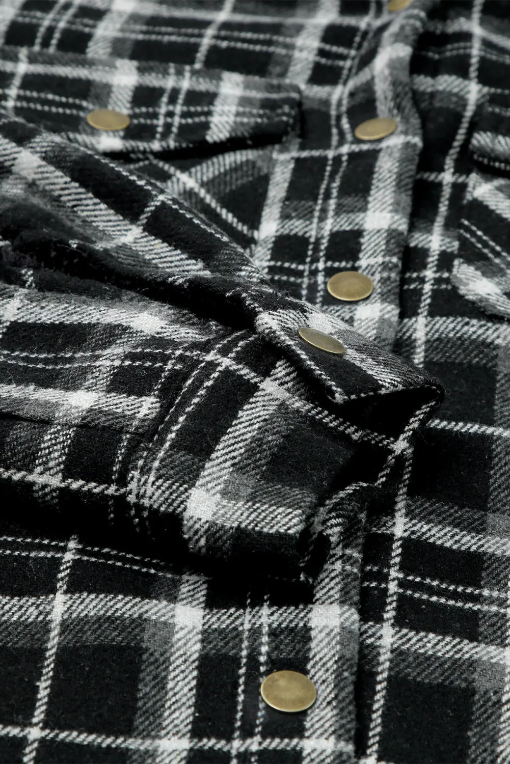 Black-2 Plaid Pattern Sherpa Lined Hooded Shacket