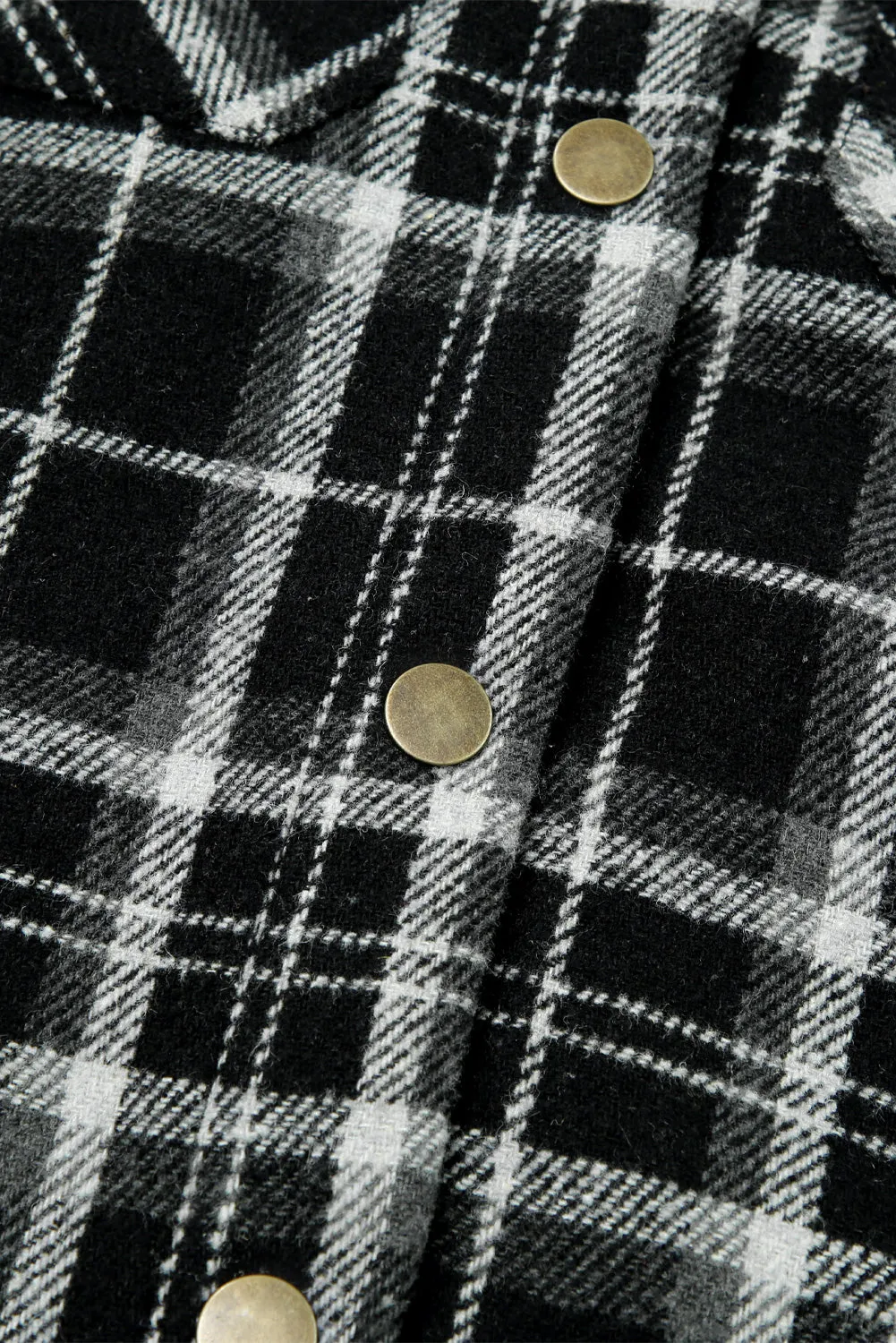Black-2 Plaid Pattern Sherpa Lined Hooded Shacket