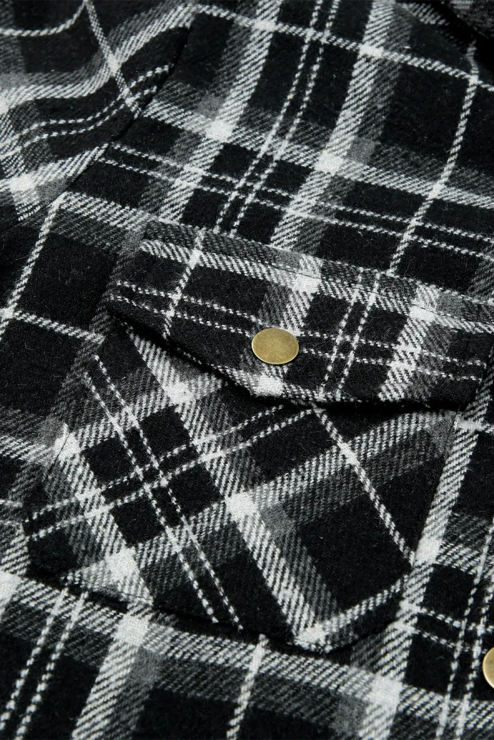 Black-2 Plaid Pattern Sherpa Lined Hooded Shacket