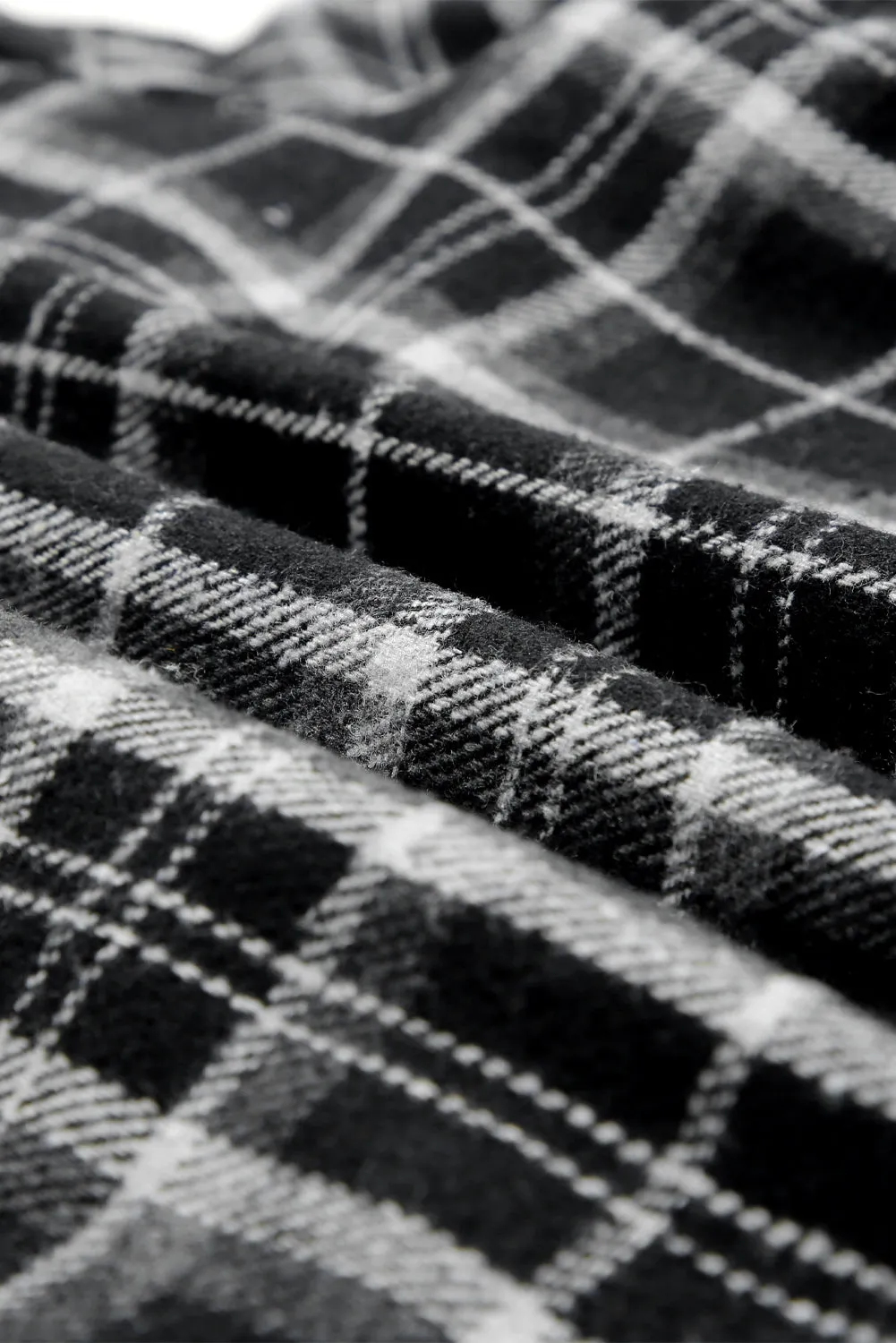 Black-2 Plaid Pattern Sherpa Lined Hooded Shacket