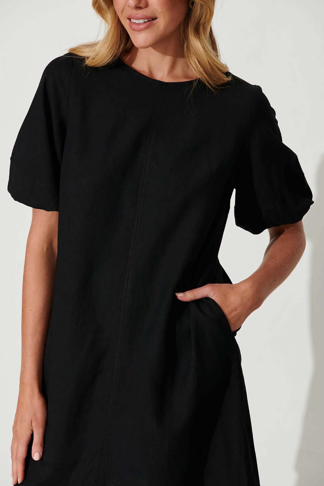 Black Cotton Linen Kyoto Dress