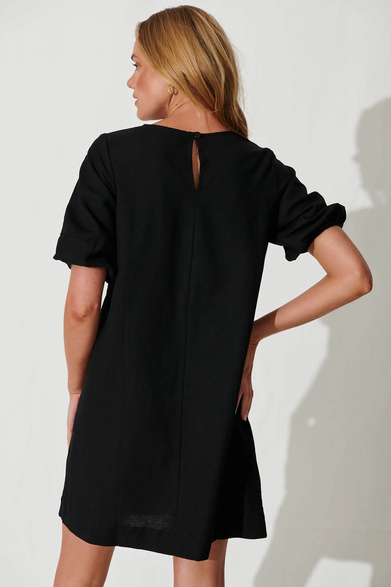 Black Cotton Linen Kyoto Dress