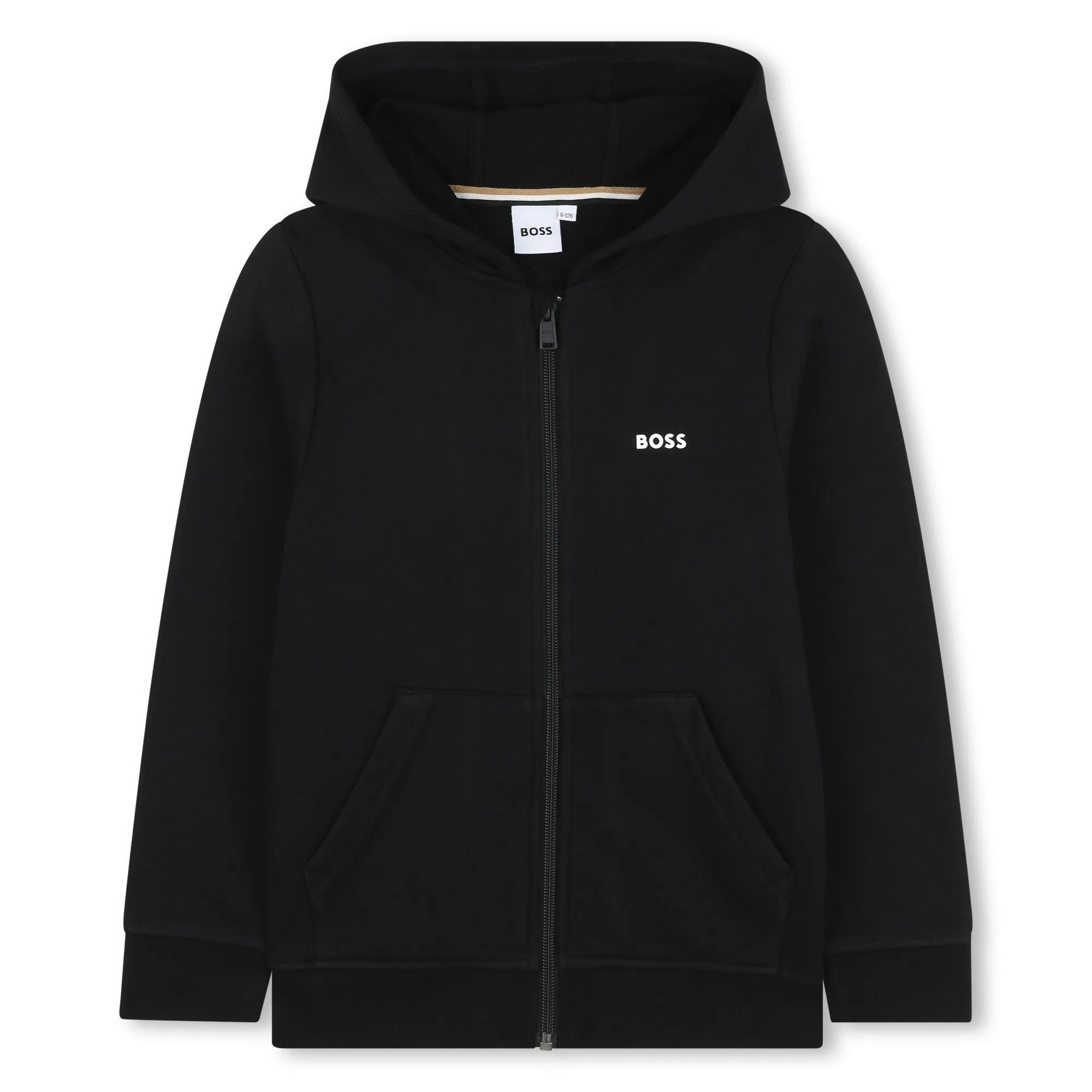 Black Cotton Printed Logo Hooded Cardigan