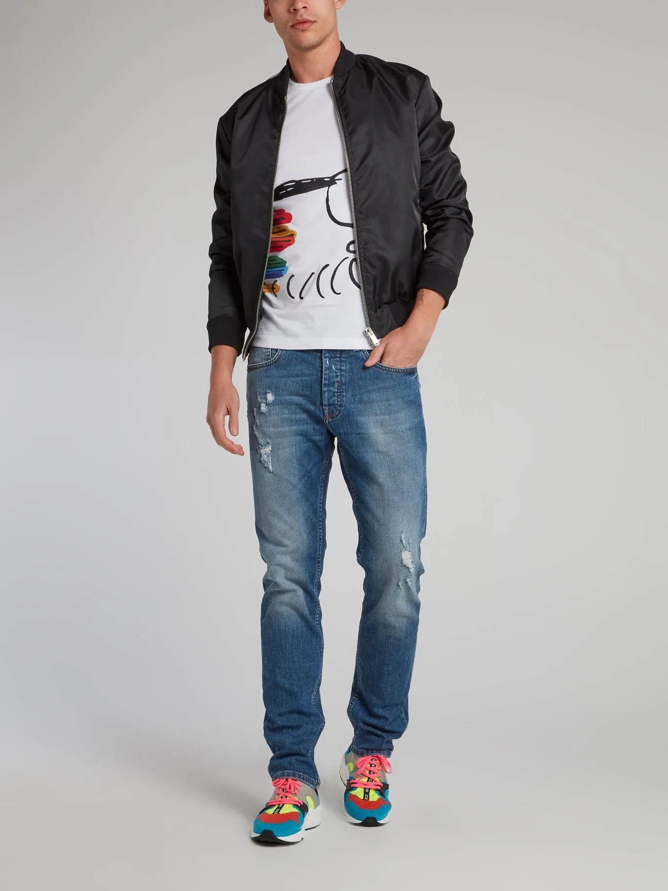 Black Knit Panel Bomber Jacket
