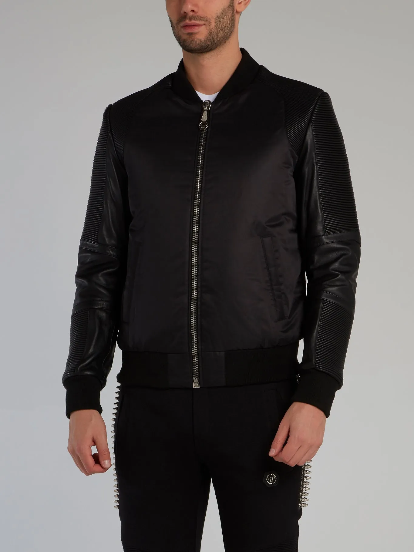 Black Lambskin Leather Bomber Jacket