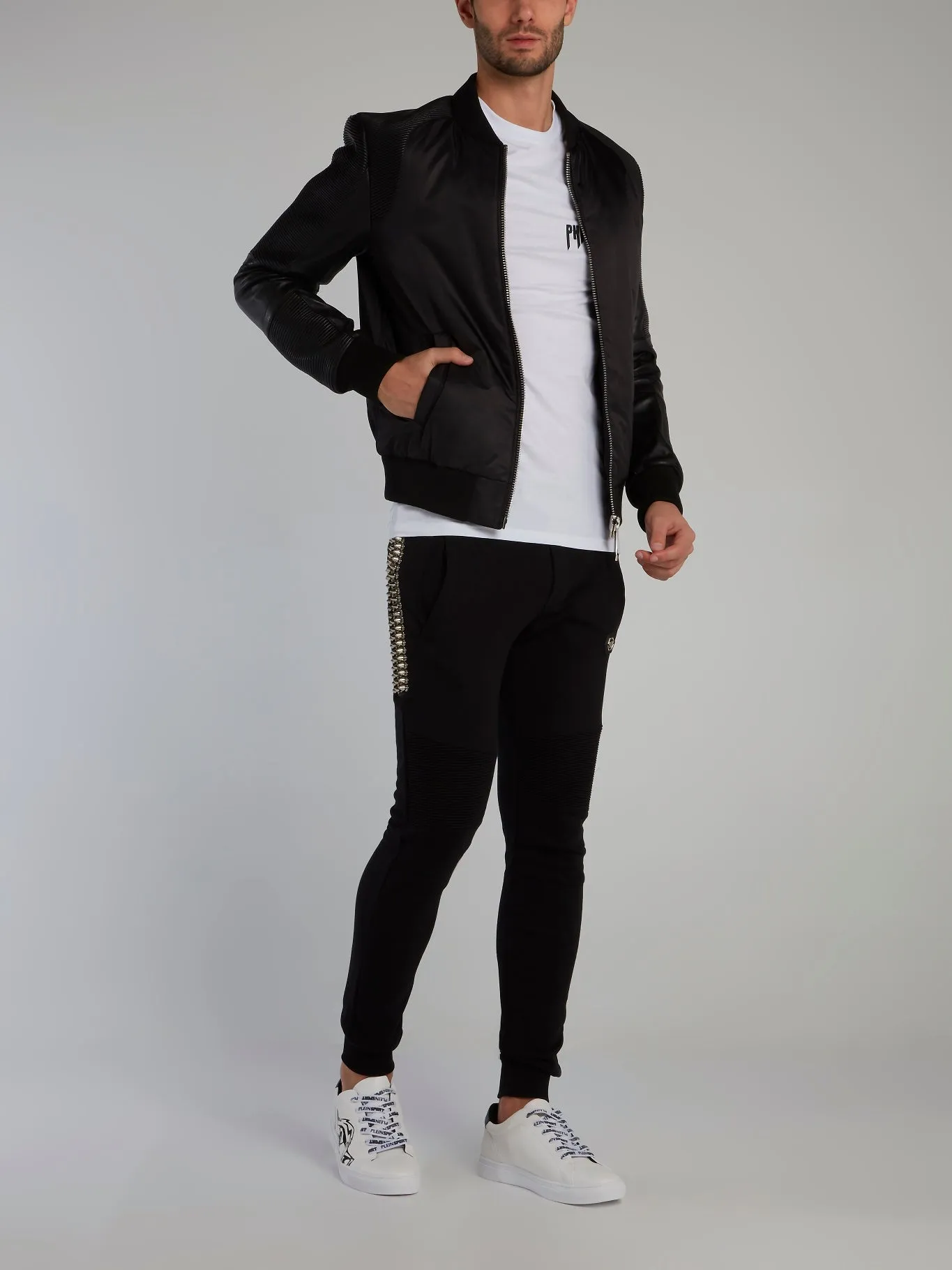 Black Lambskin Leather Bomber Jacket