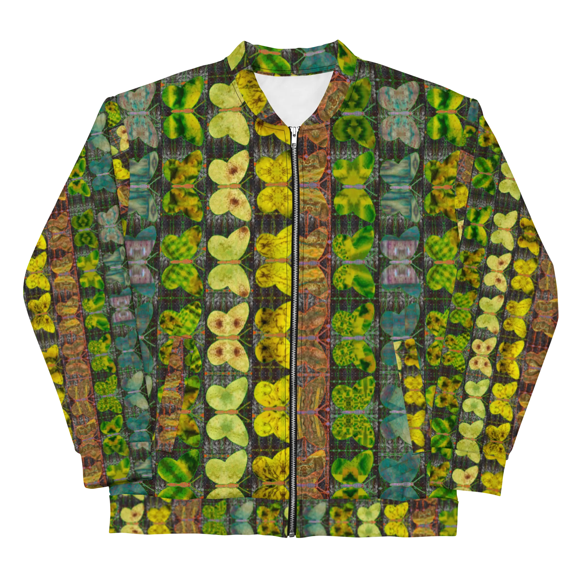 Bomber Jacket (Unisex)(Butterfly Glade Tree Link Pride Stripes) RJSTH@Fabric#1-12 RJSTHw2022 RJS