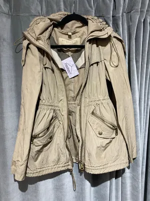 BURBERRY BRIT Dark Khaki Hooded Full Zip Raincoat