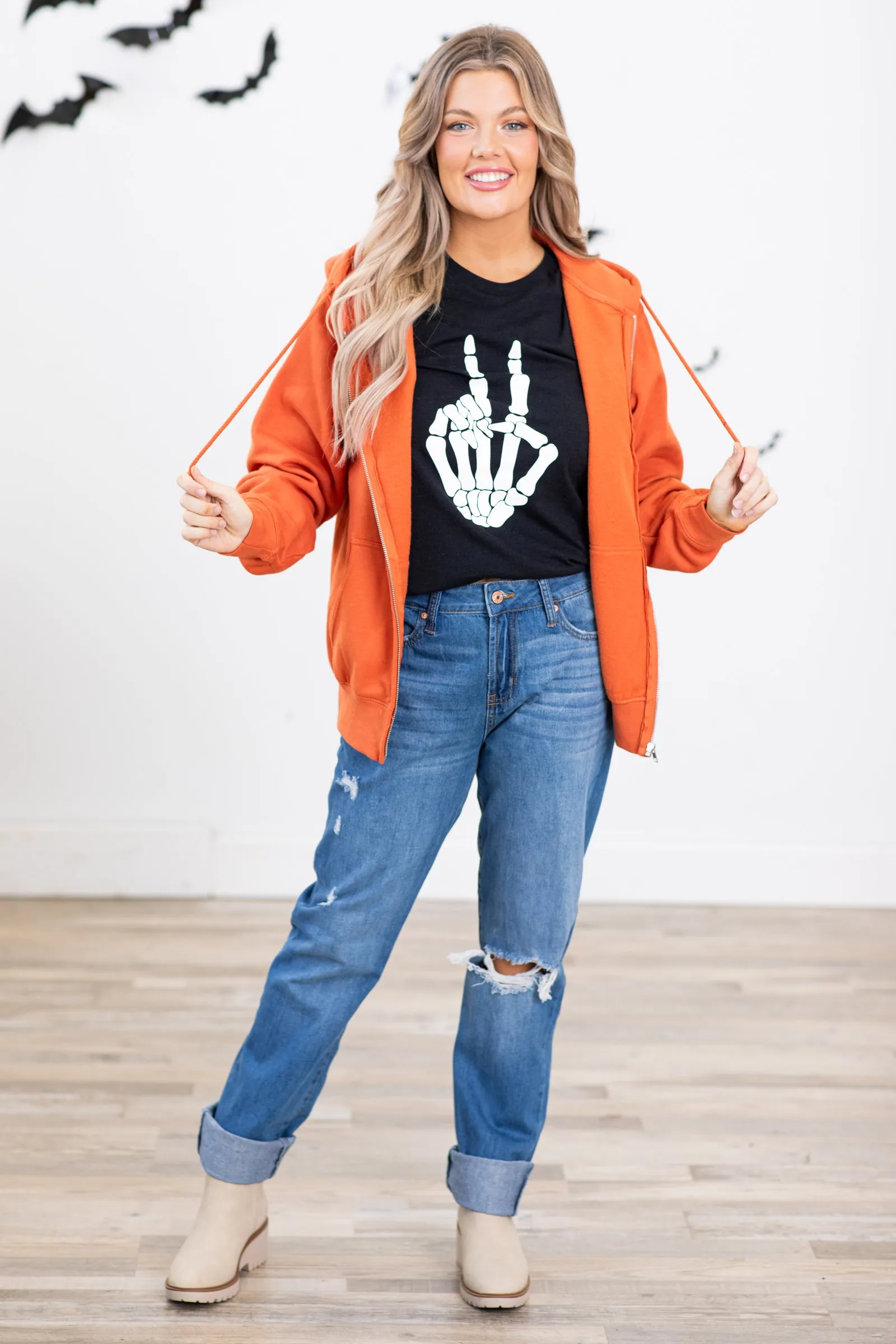Burnt Orange Boyfriend Fit Full Zip Hoodie
