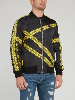 Caution Tape Skull Print Bomber Jacket