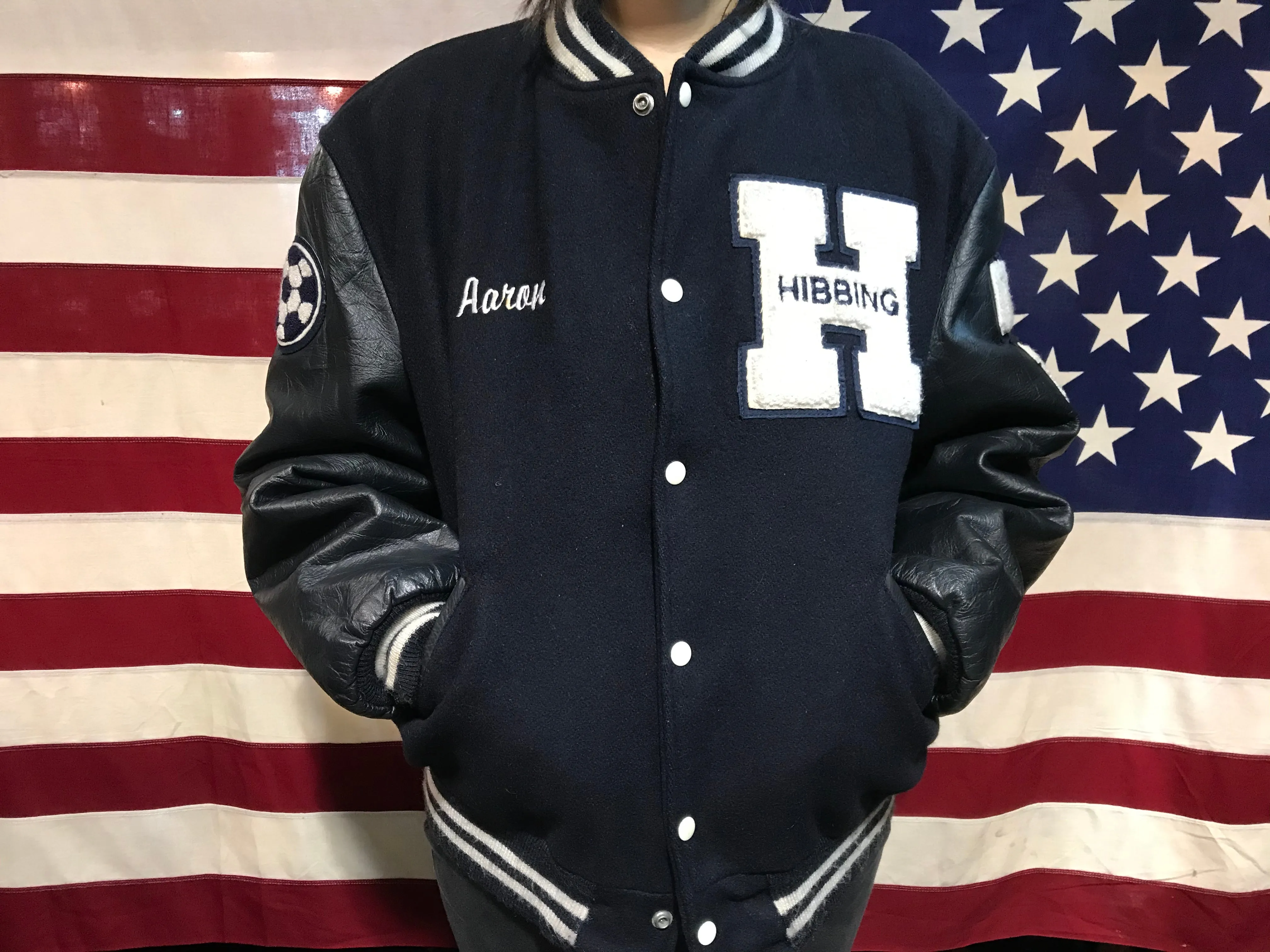 College Soccer Butwin Wool- Leather Bomber Vintage Mens Sporting Jacket Made in USA