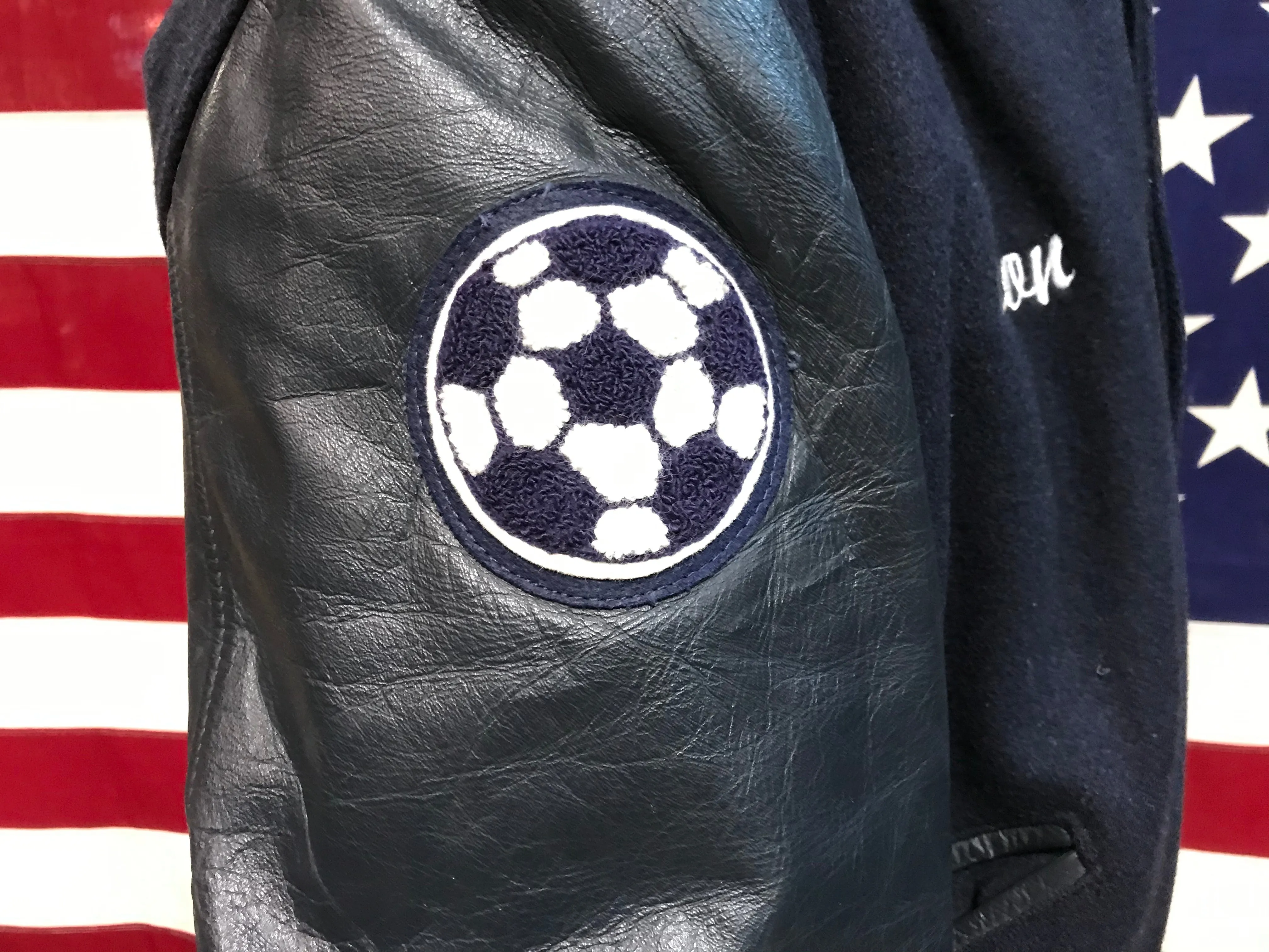 College Soccer Butwin Wool- Leather Bomber Vintage Mens Sporting Jacket Made in USA