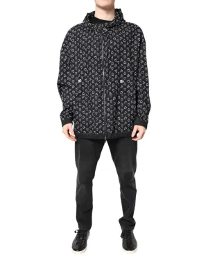 Dolce & Gabbana Black Heart Print Hooded Windbreaker Jacket
