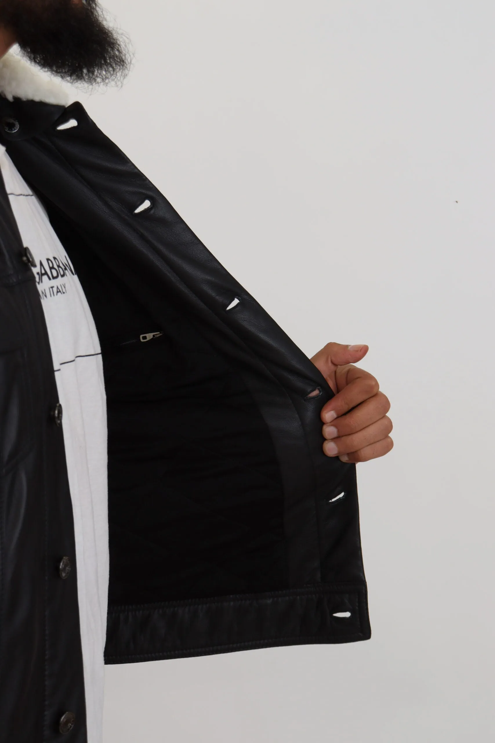 Dolce & Gabbana Elegant Black Leather Bomber Jacket