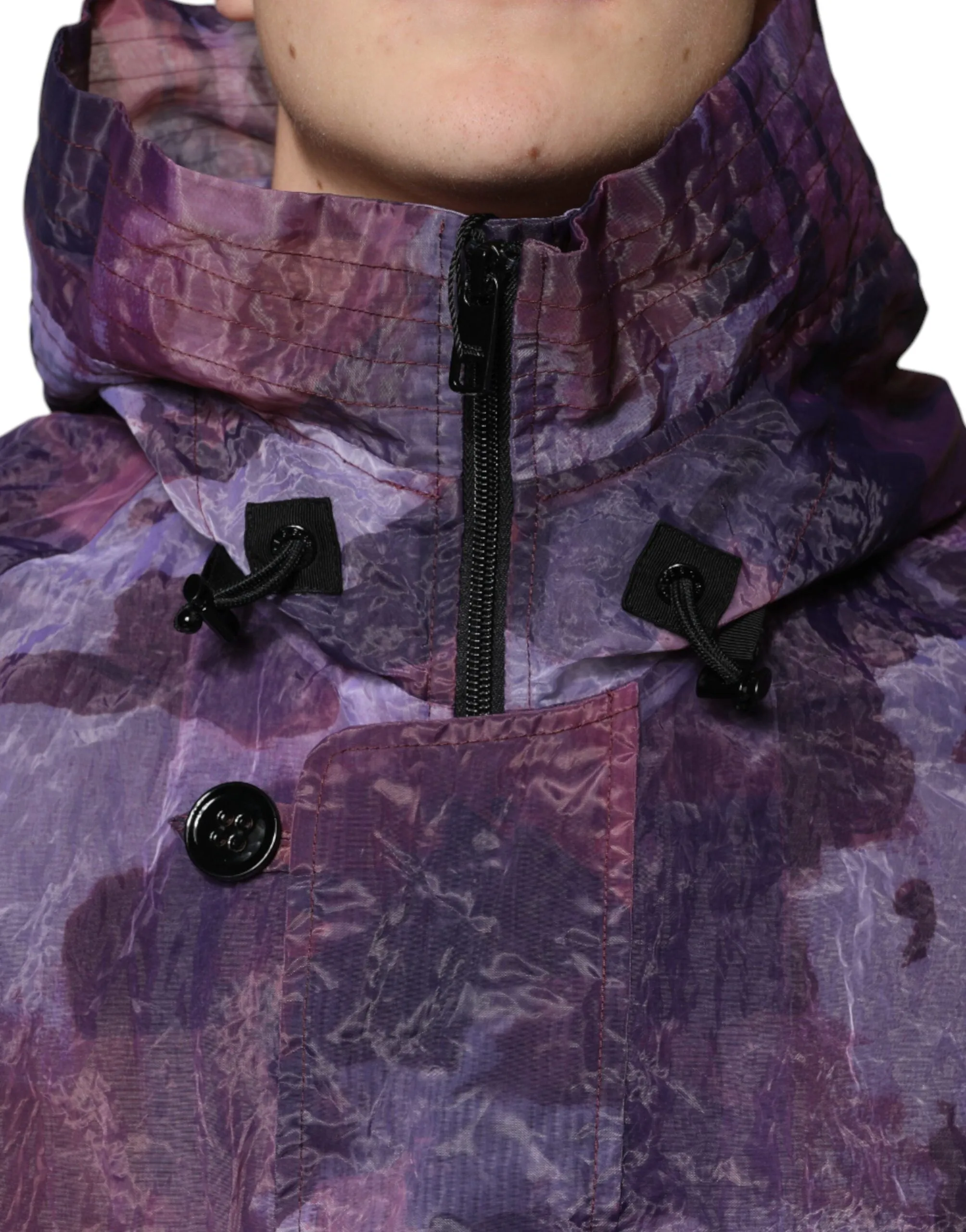 Dolce&Gabbana Men Purple Blouson Jacket Nylon Camouflage Print Zip Hooded Bomber
