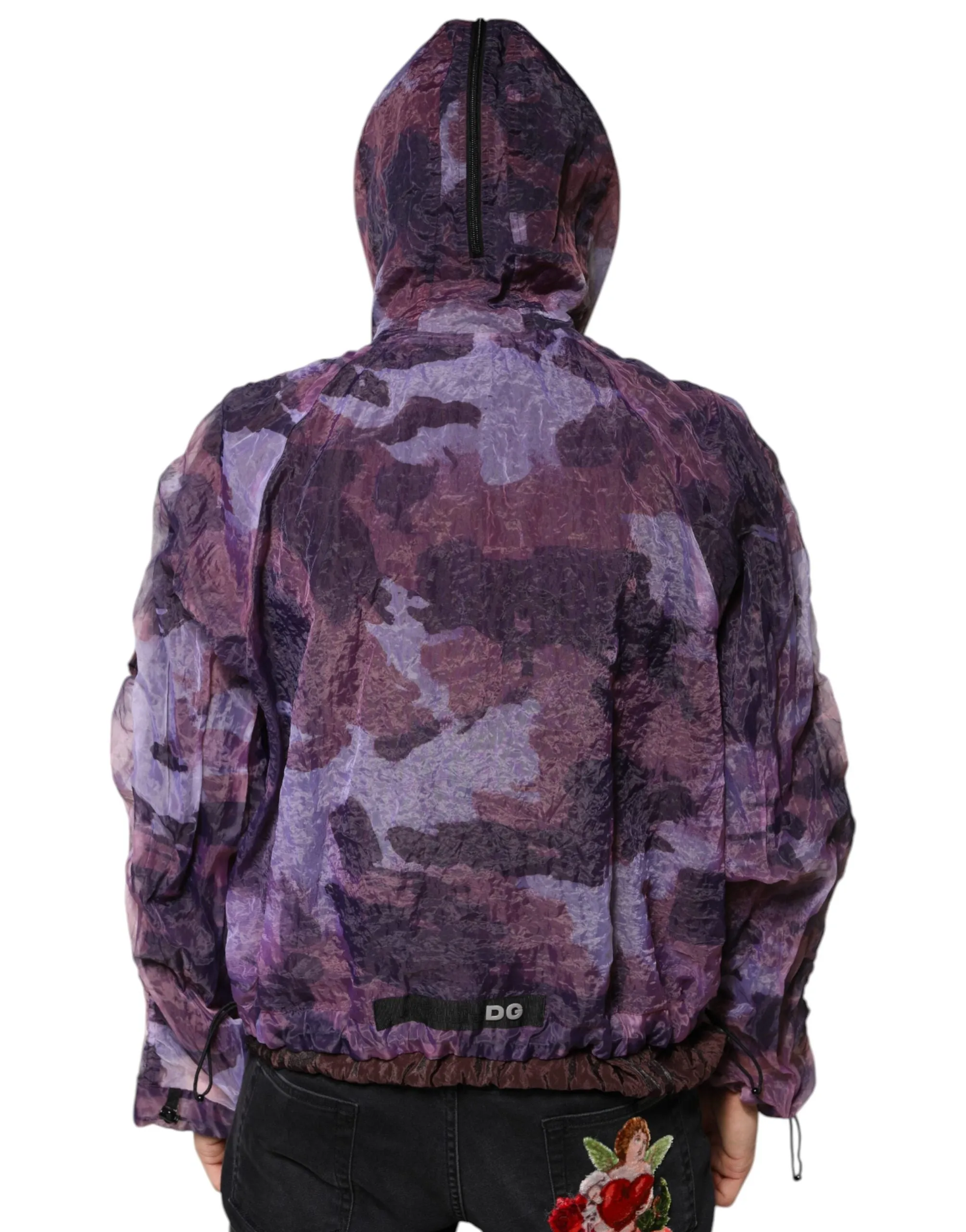 Dolce&Gabbana Men Purple Blouson Jacket Nylon Camouflage Print Zip Hooded Bomber
