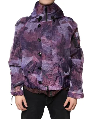 Dolce&Gabbana Men Purple Blouson Jacket Nylon Camouflage Print Zip Hooded Bomber