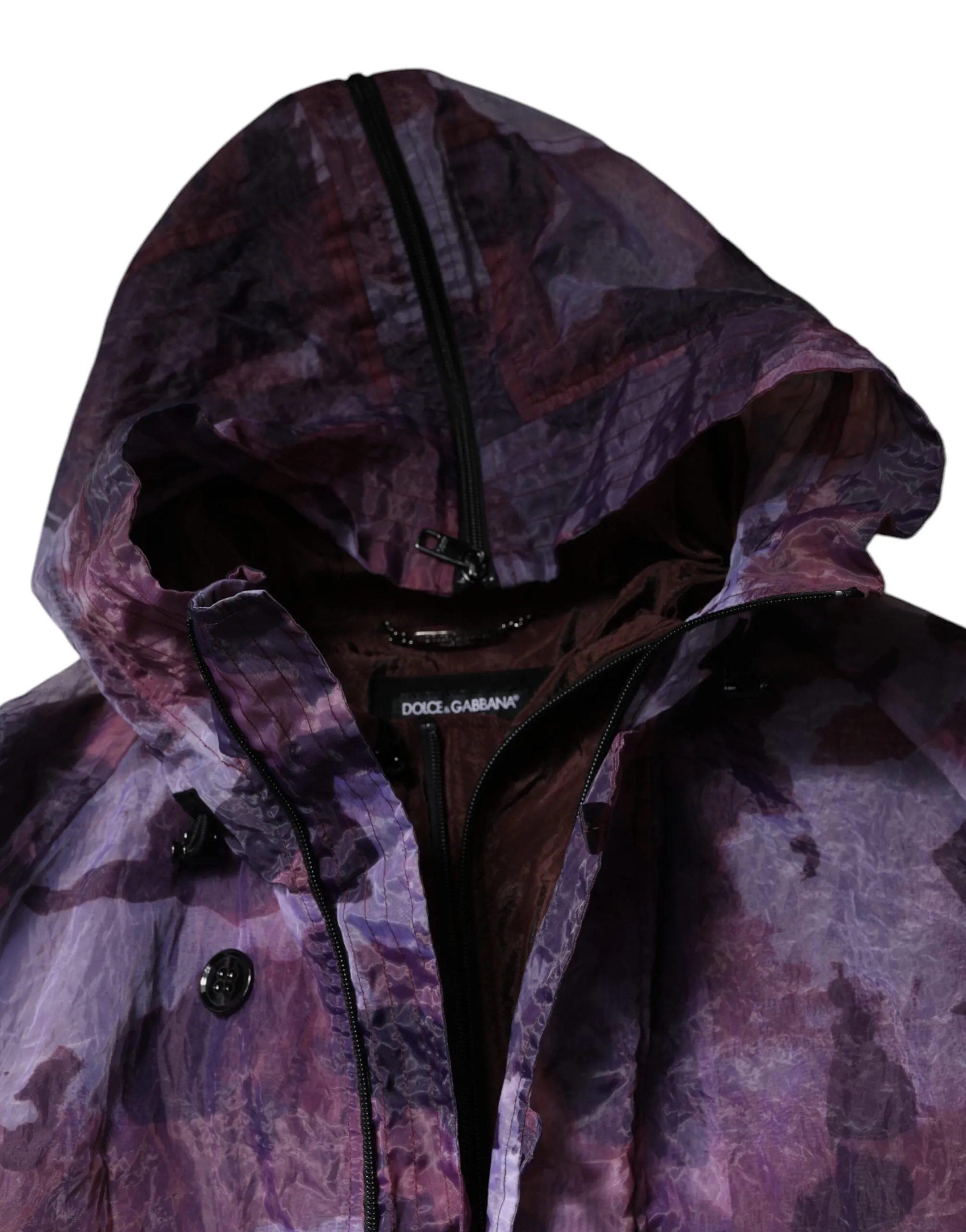 Dolce&Gabbana Men Purple Blouson Jacket Nylon Camouflage Print Zip Hooded Bomber