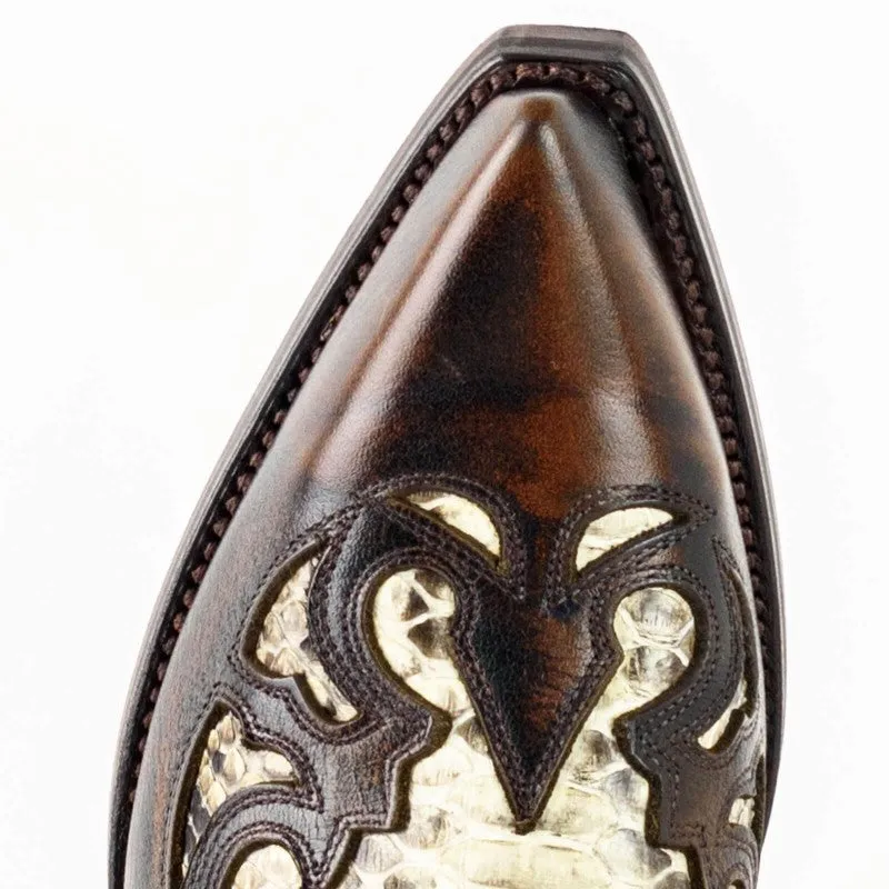 Exotic Handmade Brown and White Leather 1935-C Texan Cowboy Boots for Women and Men
