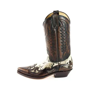 Exotic Handmade Brown and White Leather 1935-C Texan Cowboy Boots for Women and Men
