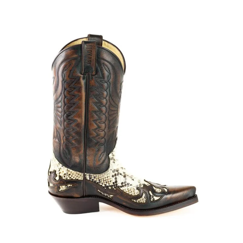 Exotic Handmade Brown and White Leather 1935-C Texan Cowboy Boots for Women and Men