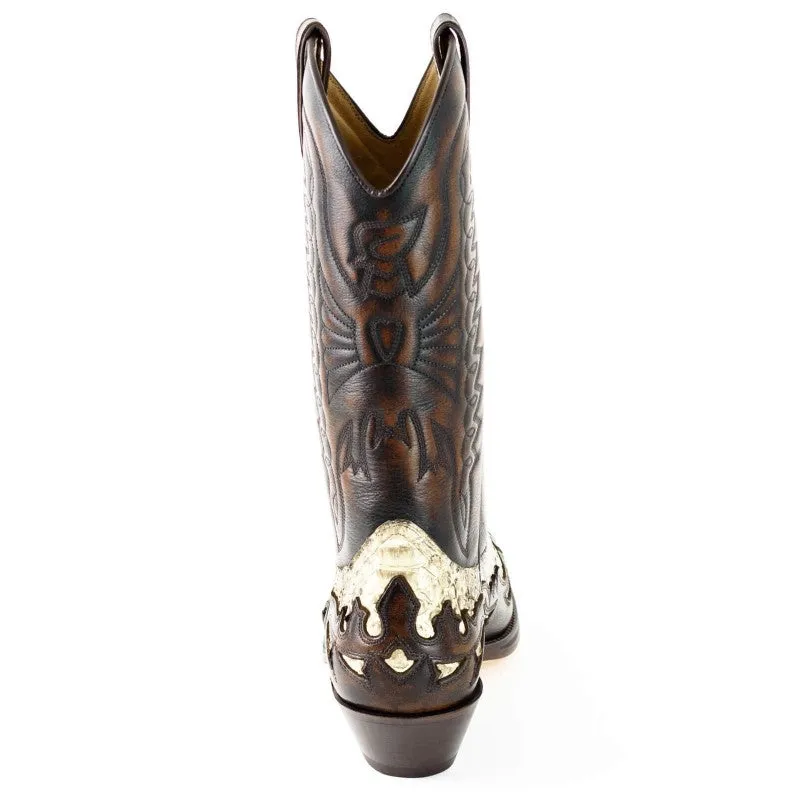 Exotic Handmade Brown and White Leather 1935-C Texan Cowboy Boots for Women and Men
