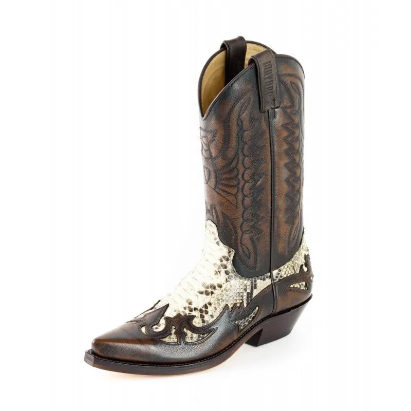 Exotic Handmade Brown and White Leather 1935-C Texan Cowboy Boots for Women and Men