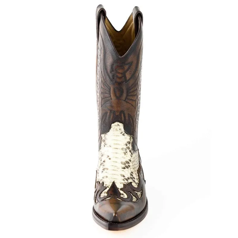 Exotic Handmade Brown and White Leather 1935-C Texan Cowboy Boots for Women and Men