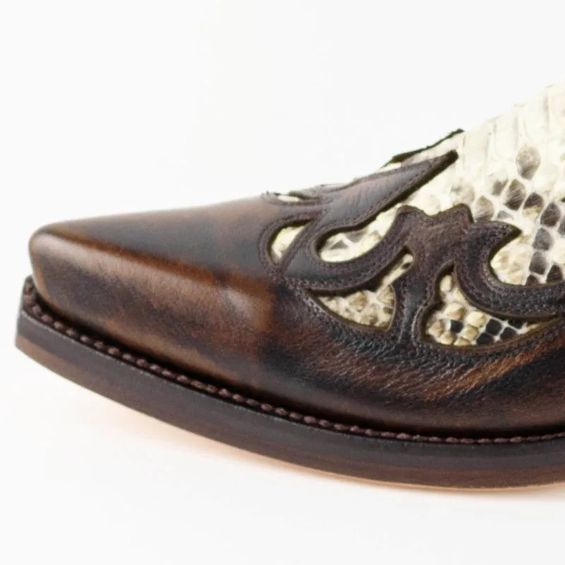 Exotic Handmade Brown and White Leather 1935-C Texan Cowboy Boots for Women and Men
