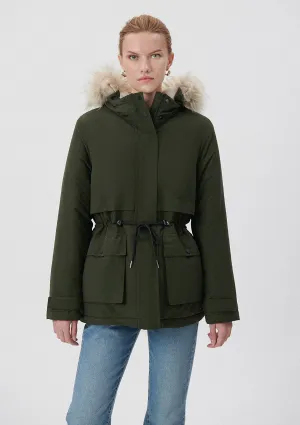 Faux Fur Detailed Green Jacket