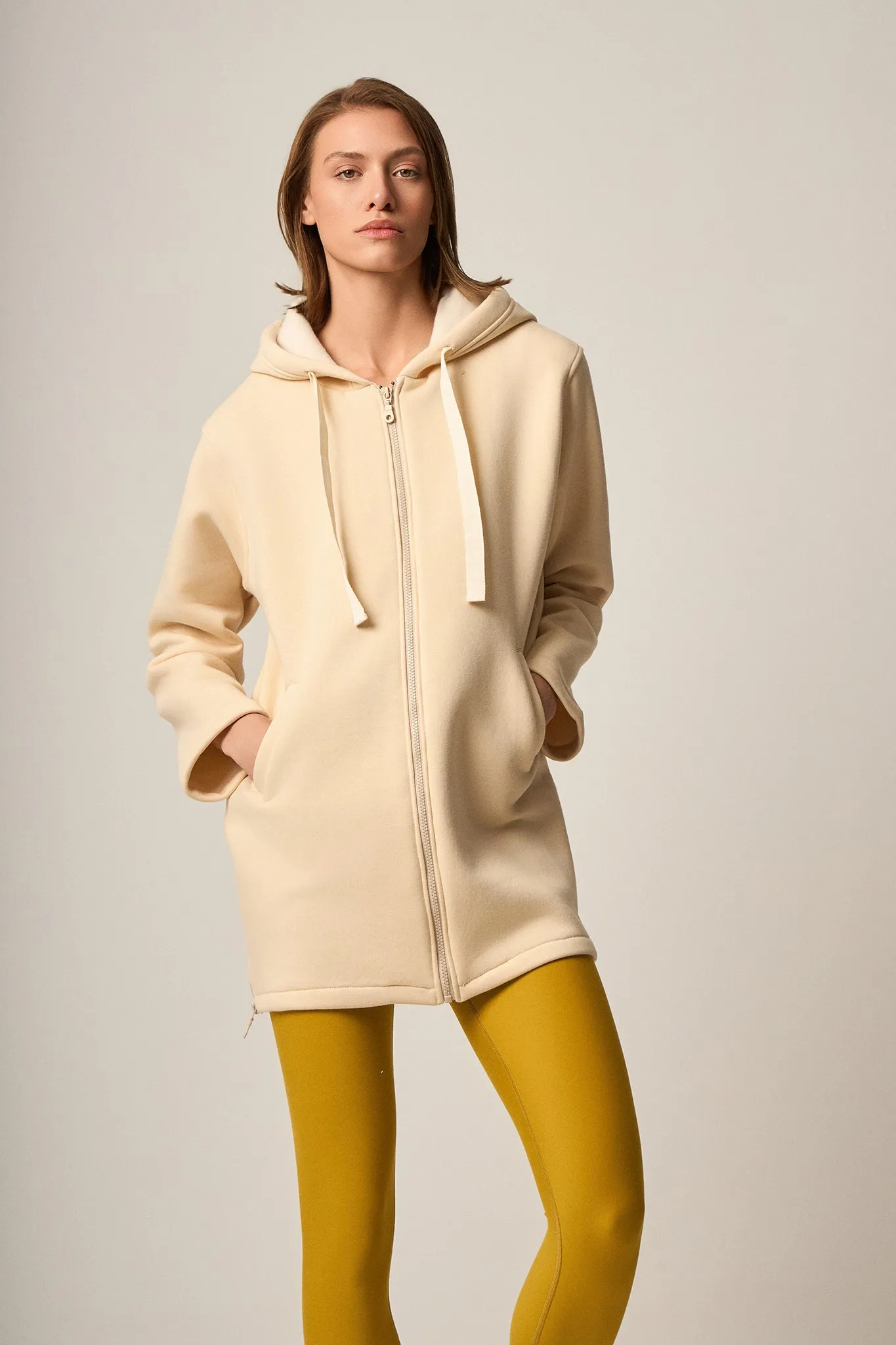 Fleece Τζάκετ με κουκούλα | Beige