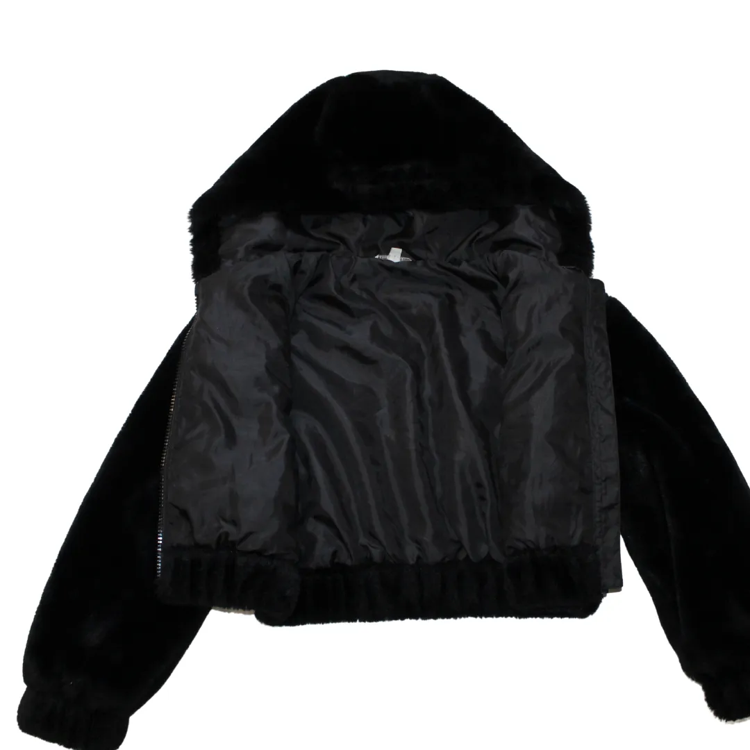 Fluffy Black Hooded Jacket