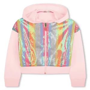 Girls Pink Sequin Hooded Cardigan