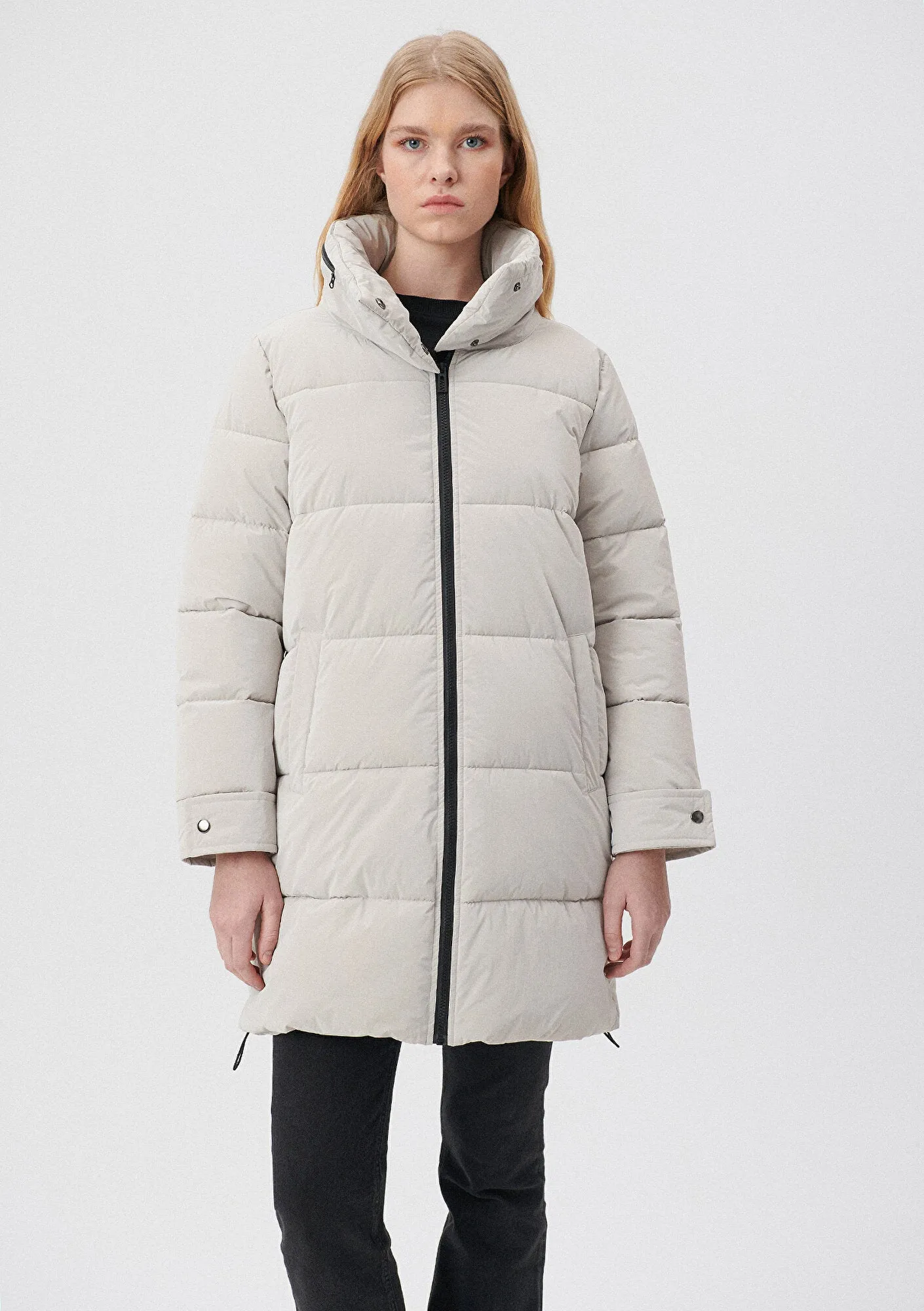 High Collar Grey Long Puffer Jacket