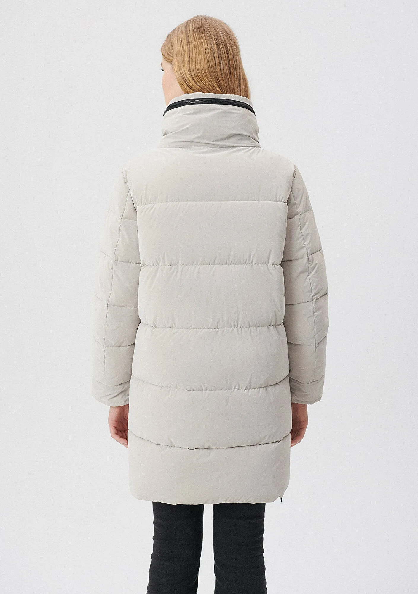 High Collar Grey Long Puffer Jacket