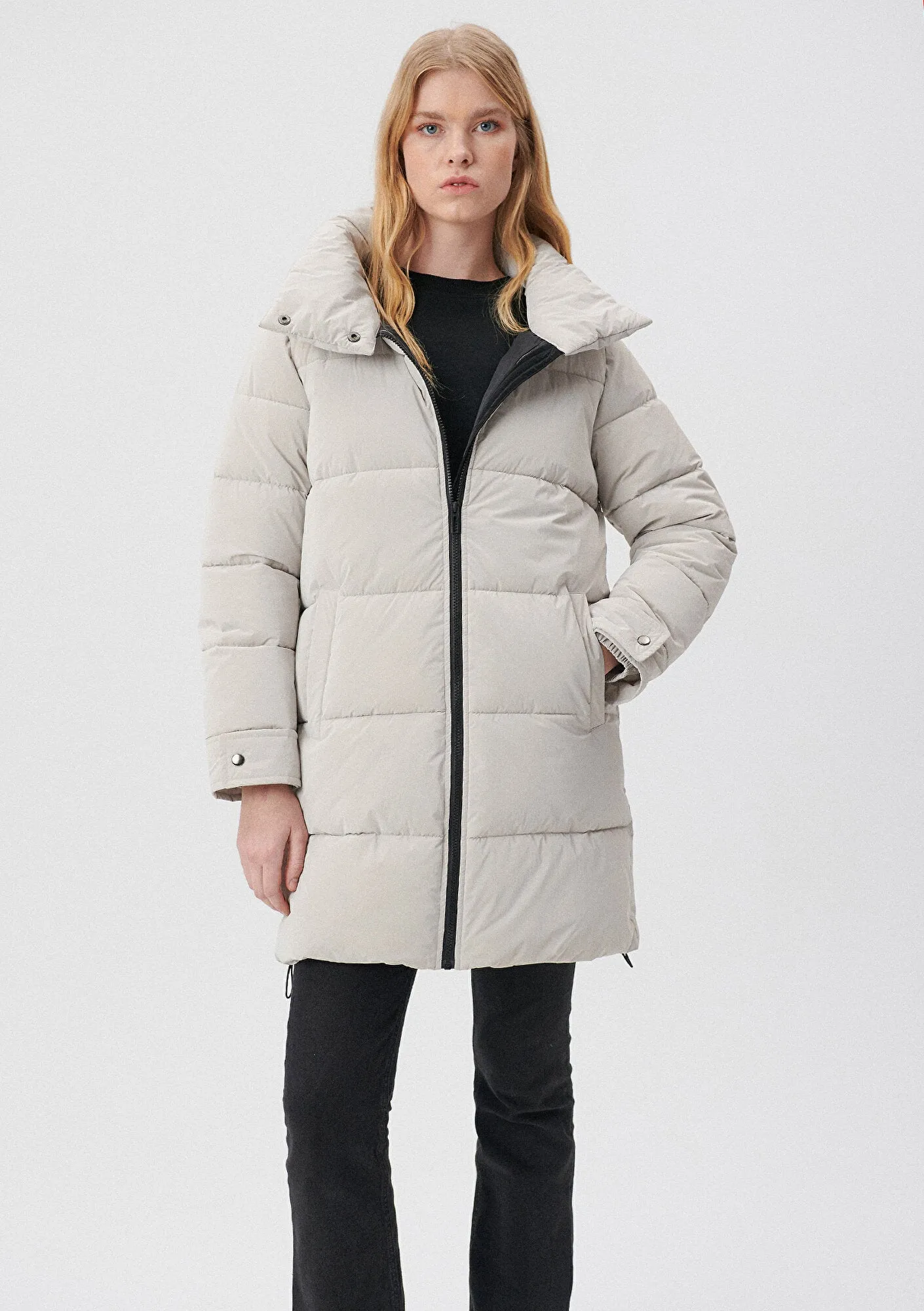 High Collar Grey Long Puffer Jacket