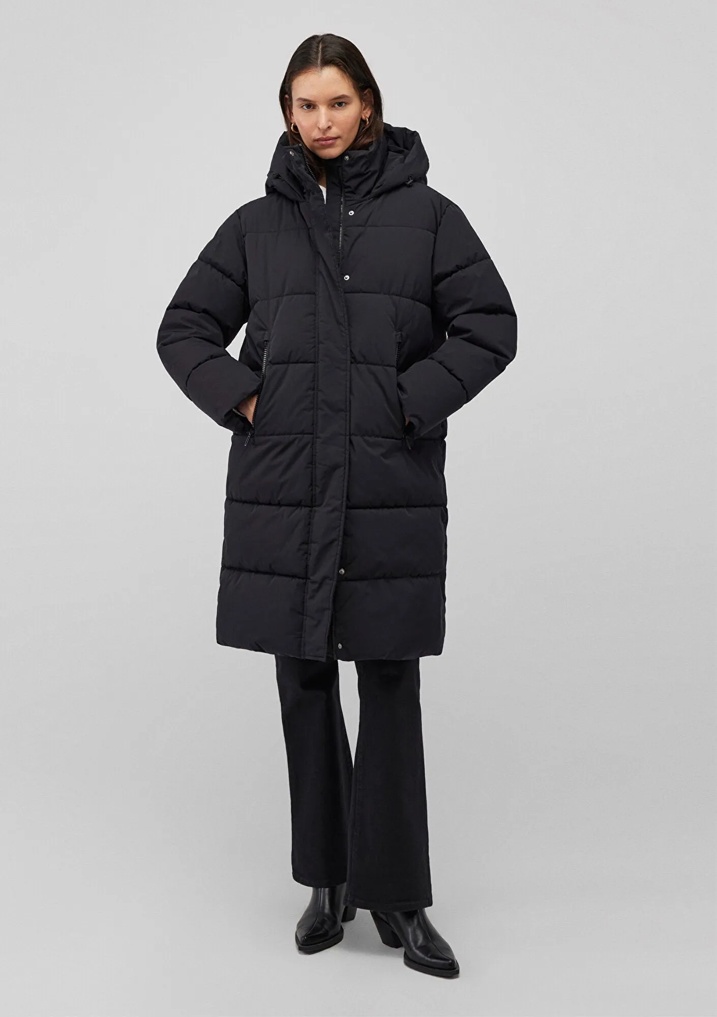 Hooded Black Long Puffer Jacket