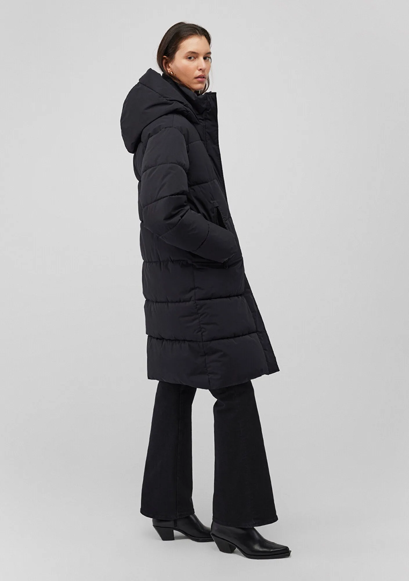 Hooded Black Long Puffer Jacket