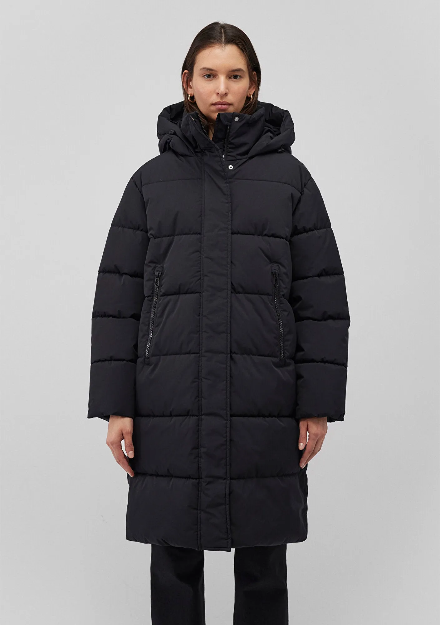 Hooded Black Long Puffer Jacket