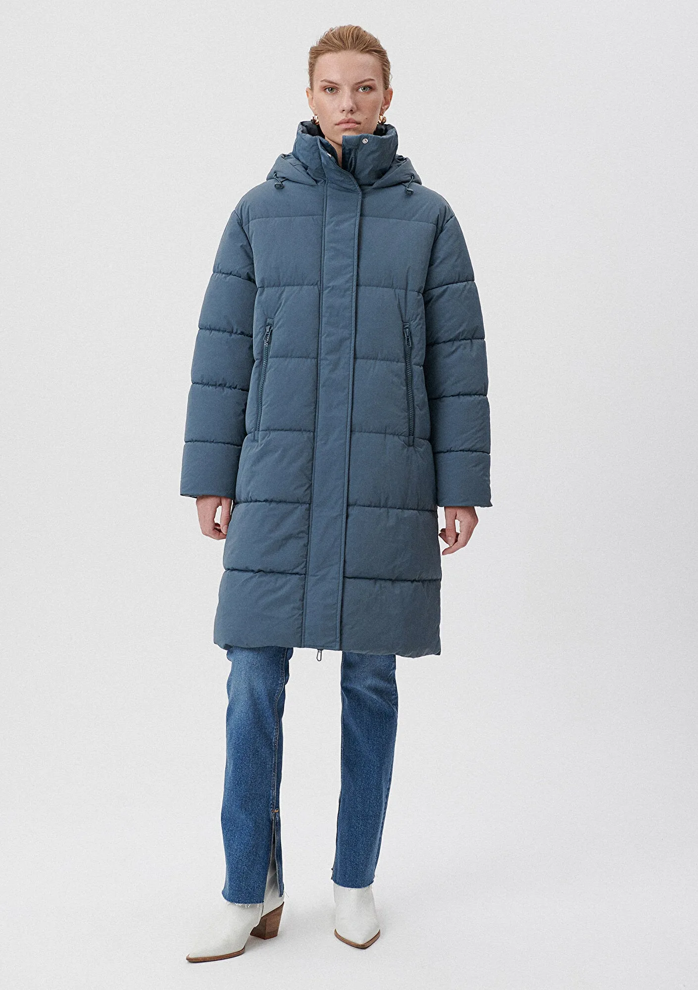 Hooded Blue Long Puffer Jacket