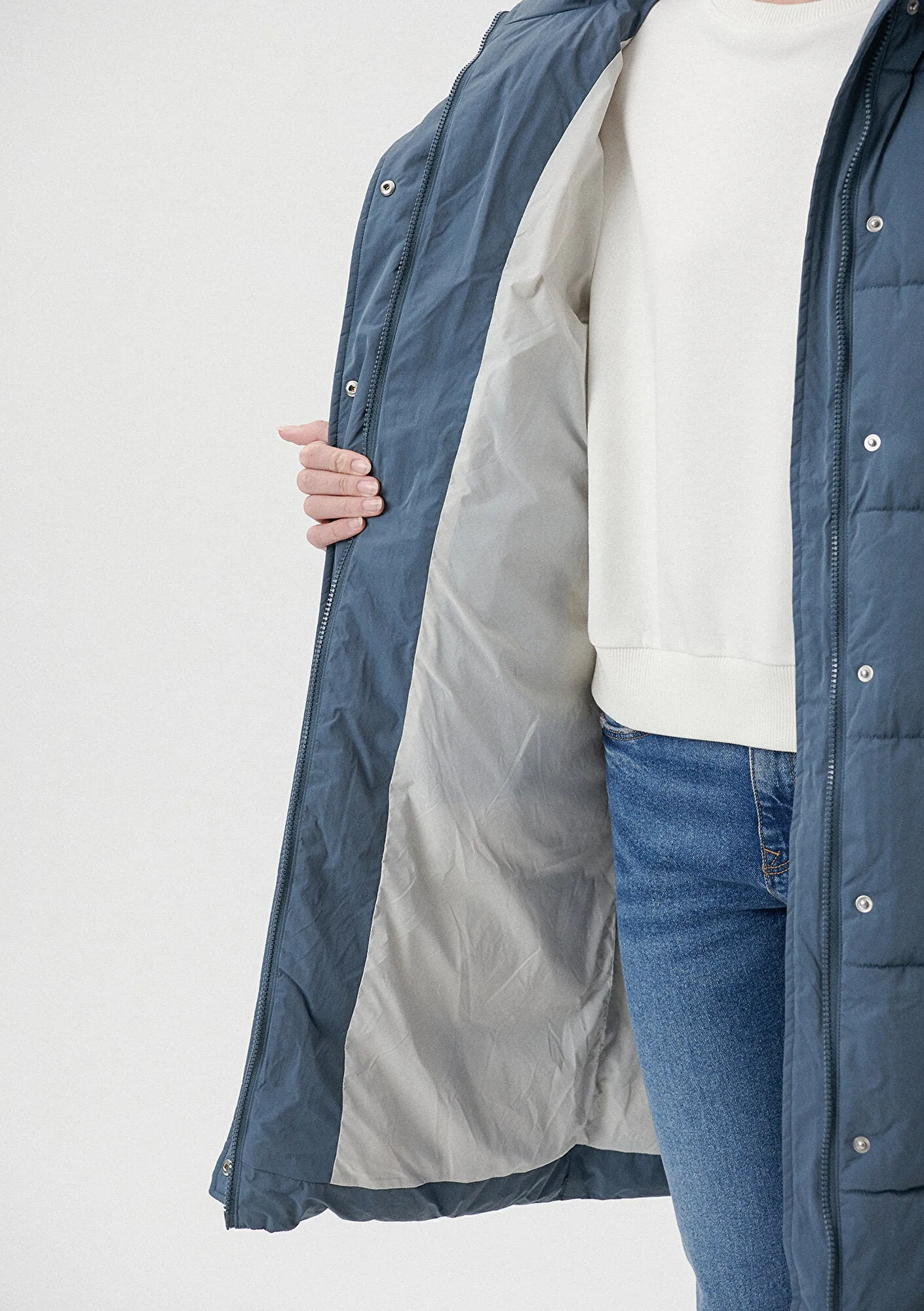 Hooded Blue Long Puffer Jacket