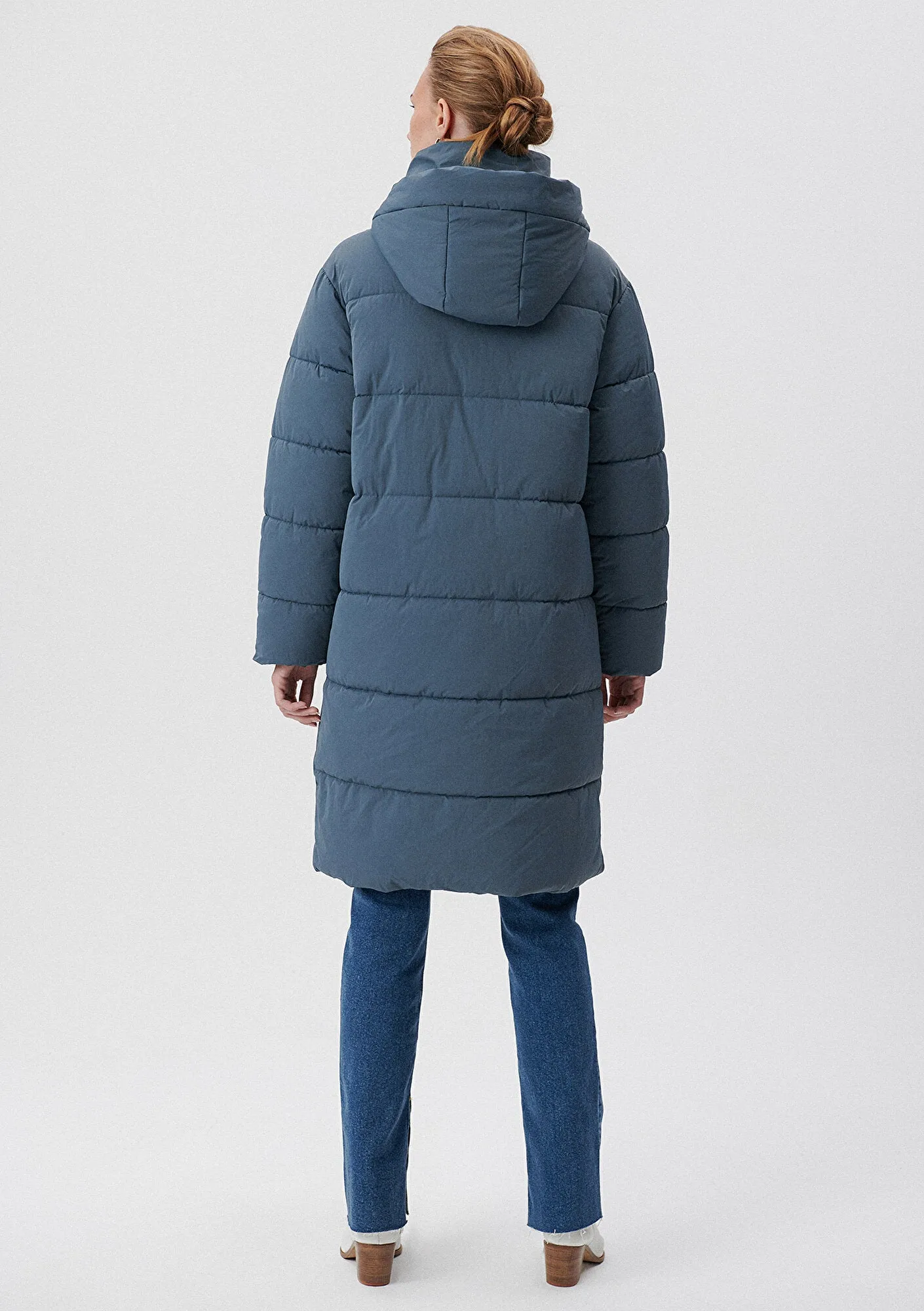 Hooded Blue Long Puffer Jacket