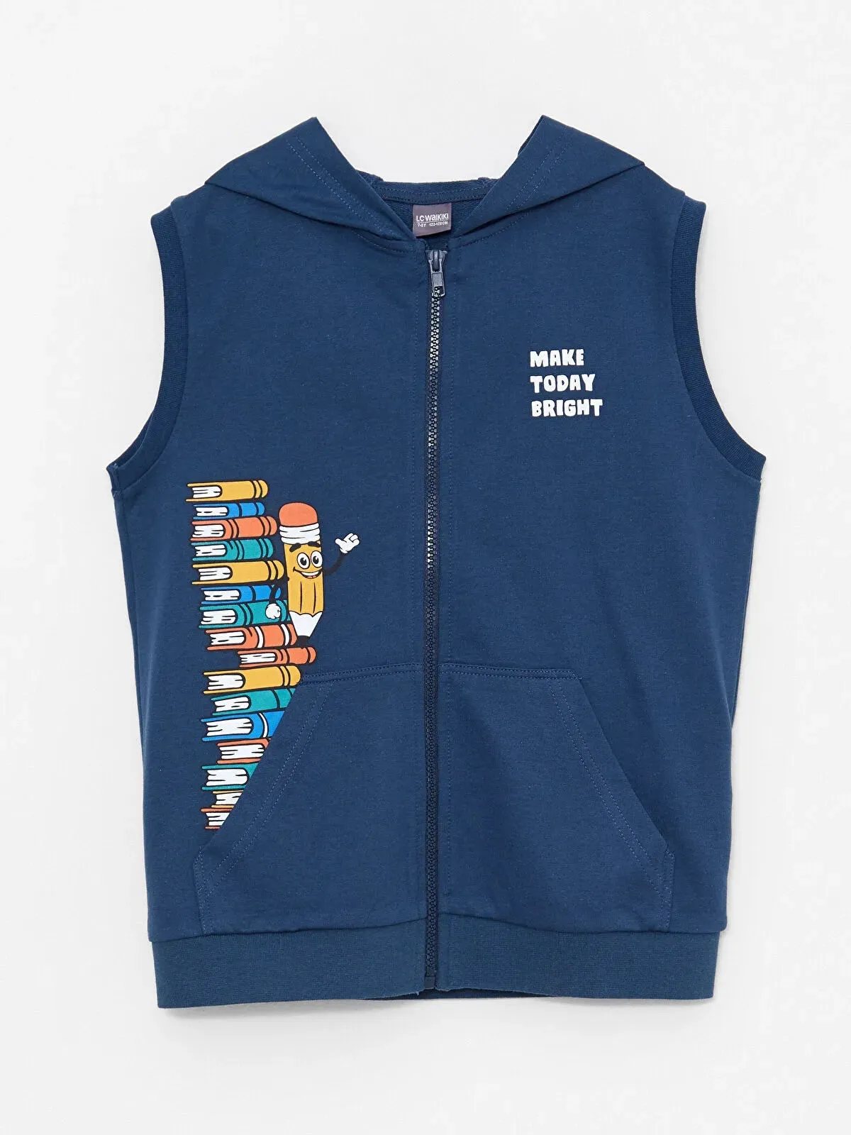 Hooded Printed Boy Zipper Vest