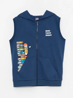 Hooded Printed Boy Zipper Vest