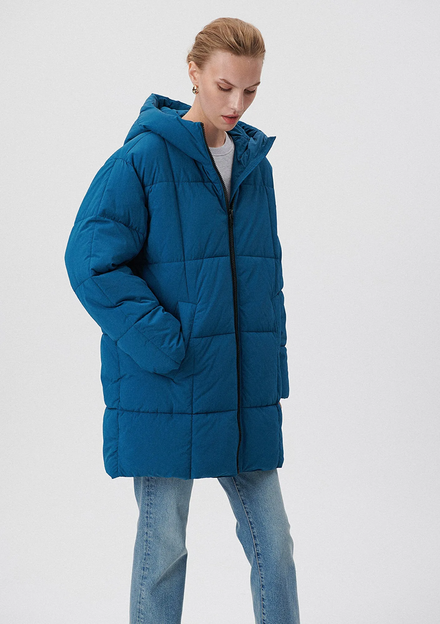 Hooded Quilted Blue Puffer Jacket