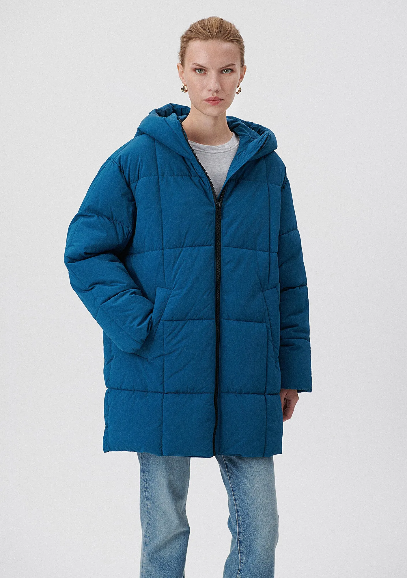 Hooded Quilted Blue Puffer Jacket
