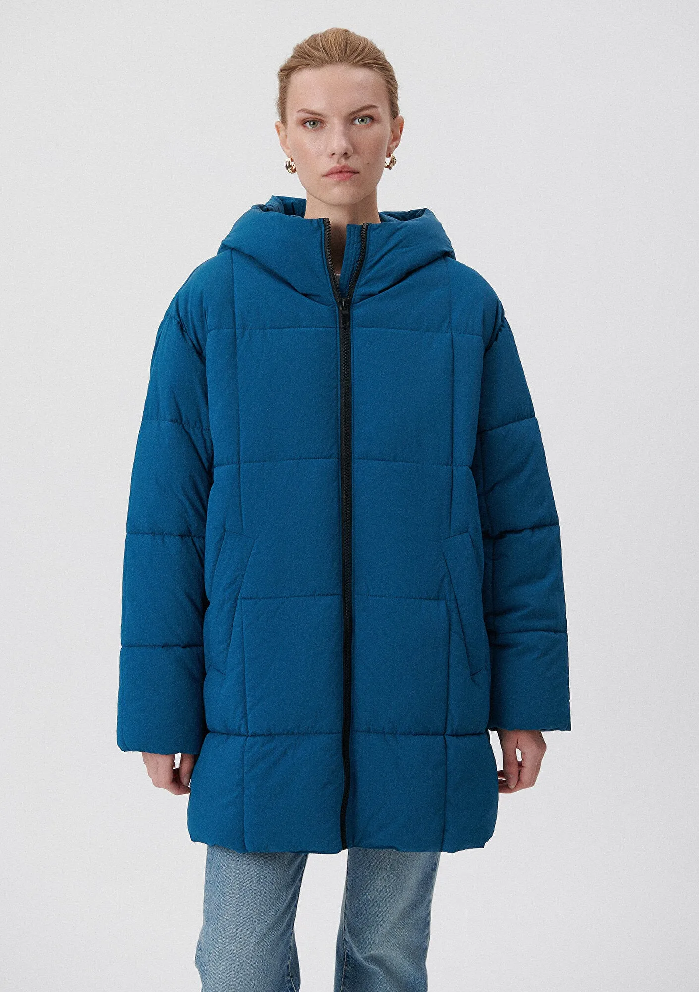 Hooded Quilted Blue Puffer Jacket